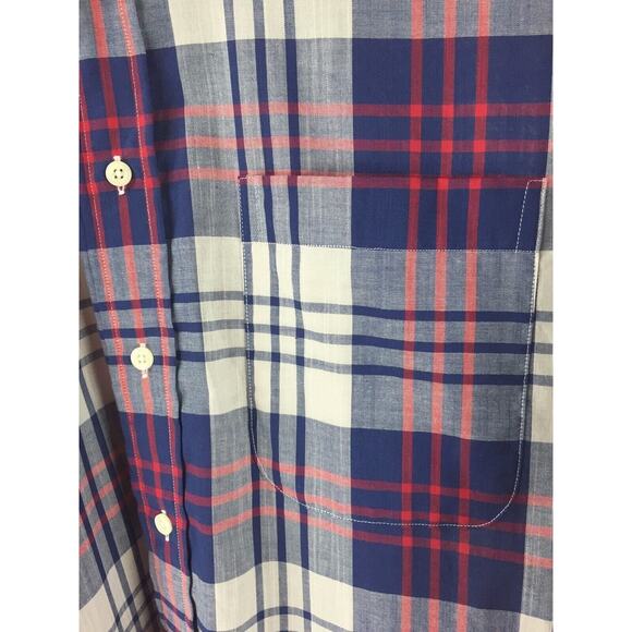 Gitman Bros Cotton Red White Blue Plaid LS Button Front Shirt Sz L - Picture 3 of 5